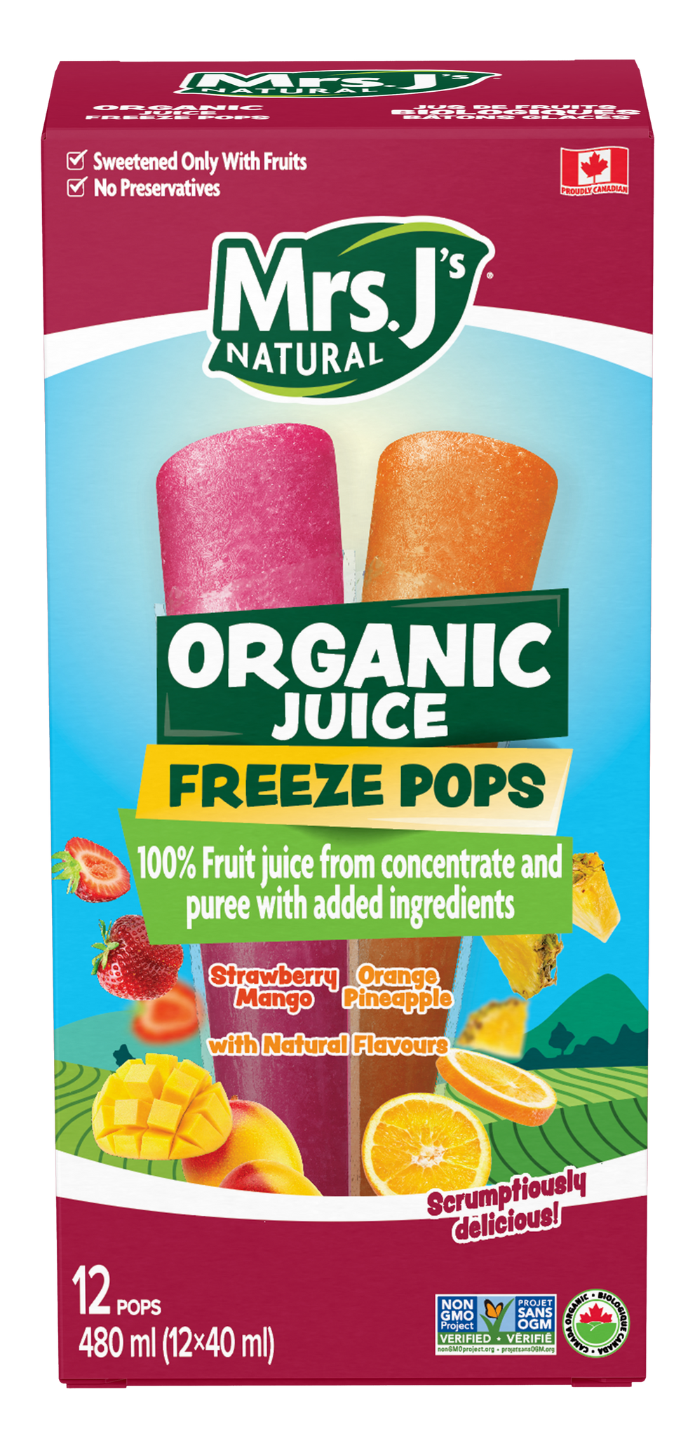 Mrs. J's Natural Strawberry Mango & Orange Pineapple Organic Juice Pops